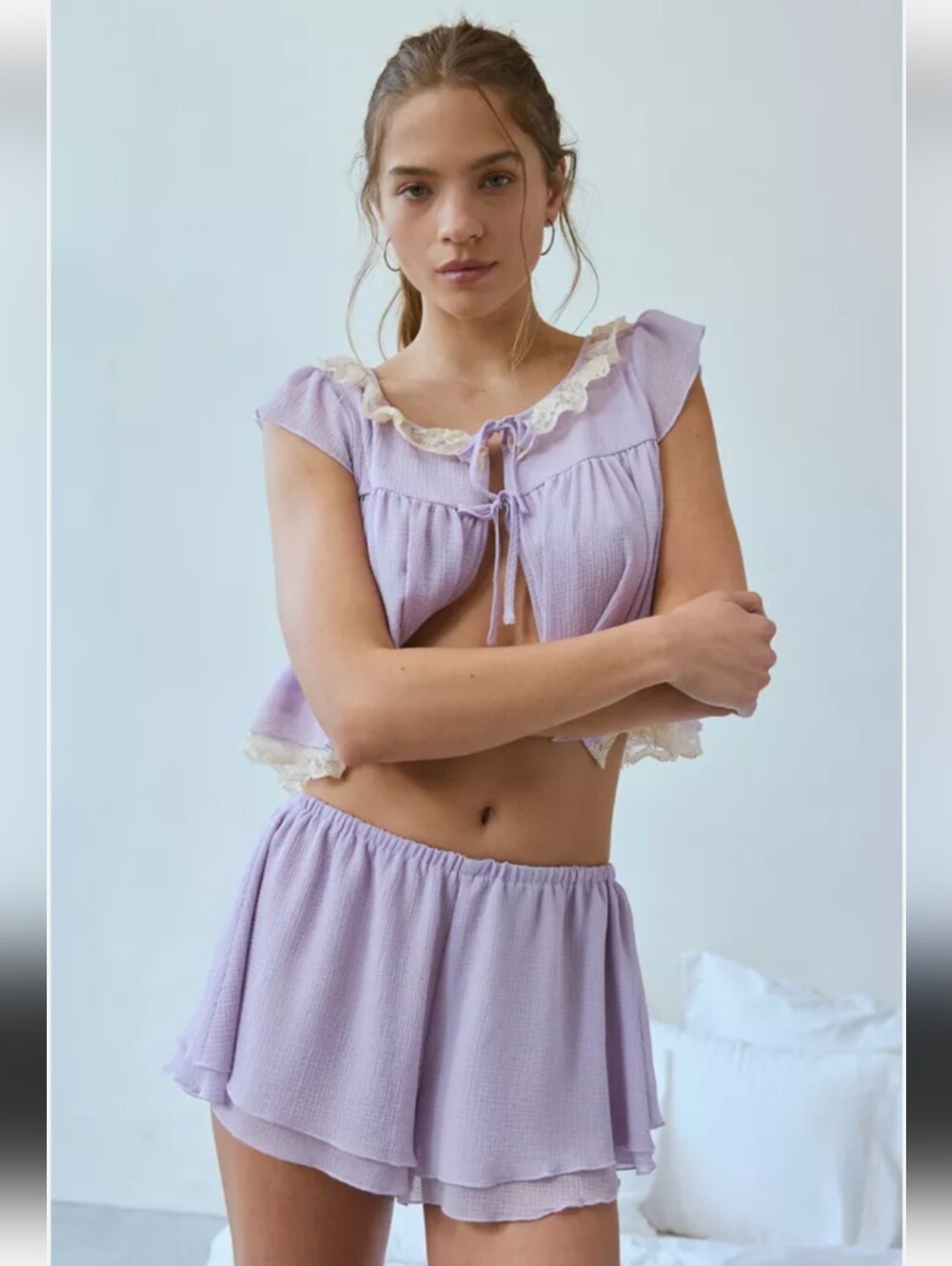 UO Sabrina Tiered Micro Mini Lavender Shorts Size XL Sleepwear Loungwear Bed